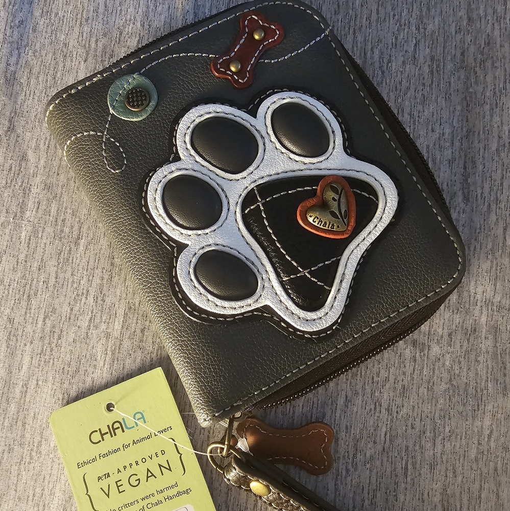 NWT Chala Vegan Paw Print Wallet Grey Clutch